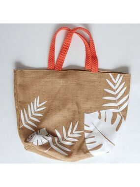 LARGE VICHY BEACH BAG Tropical Tote Bag Burlap with Coral Handle and Interior
